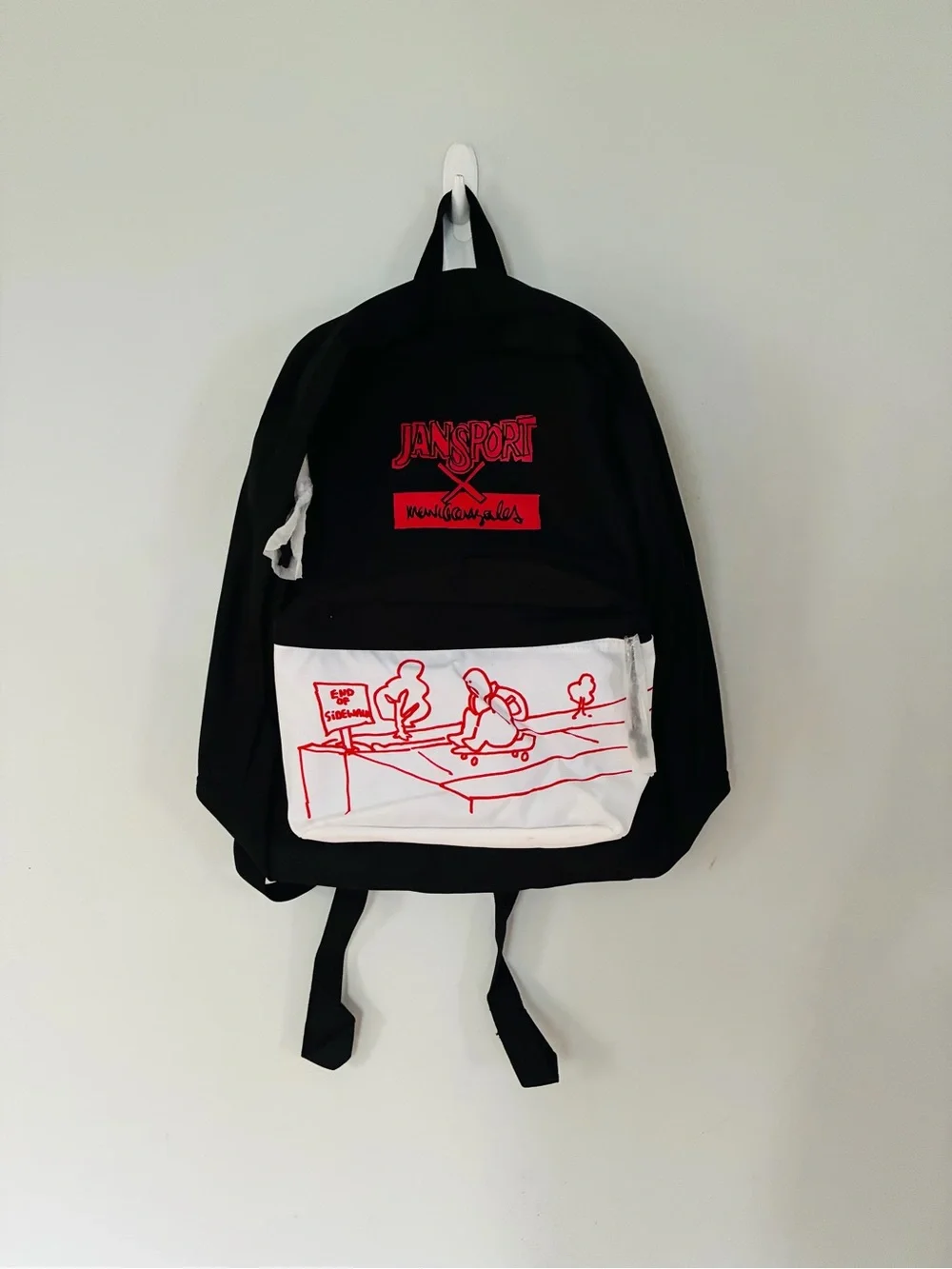 JanSport x Mark Gonzales End of Sidewalk Backpack Black White Red NWT